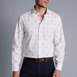 Charles Tyrwhitt White Dalmatian Print Semi-Spread Collar Non-Iron Classic Fit S